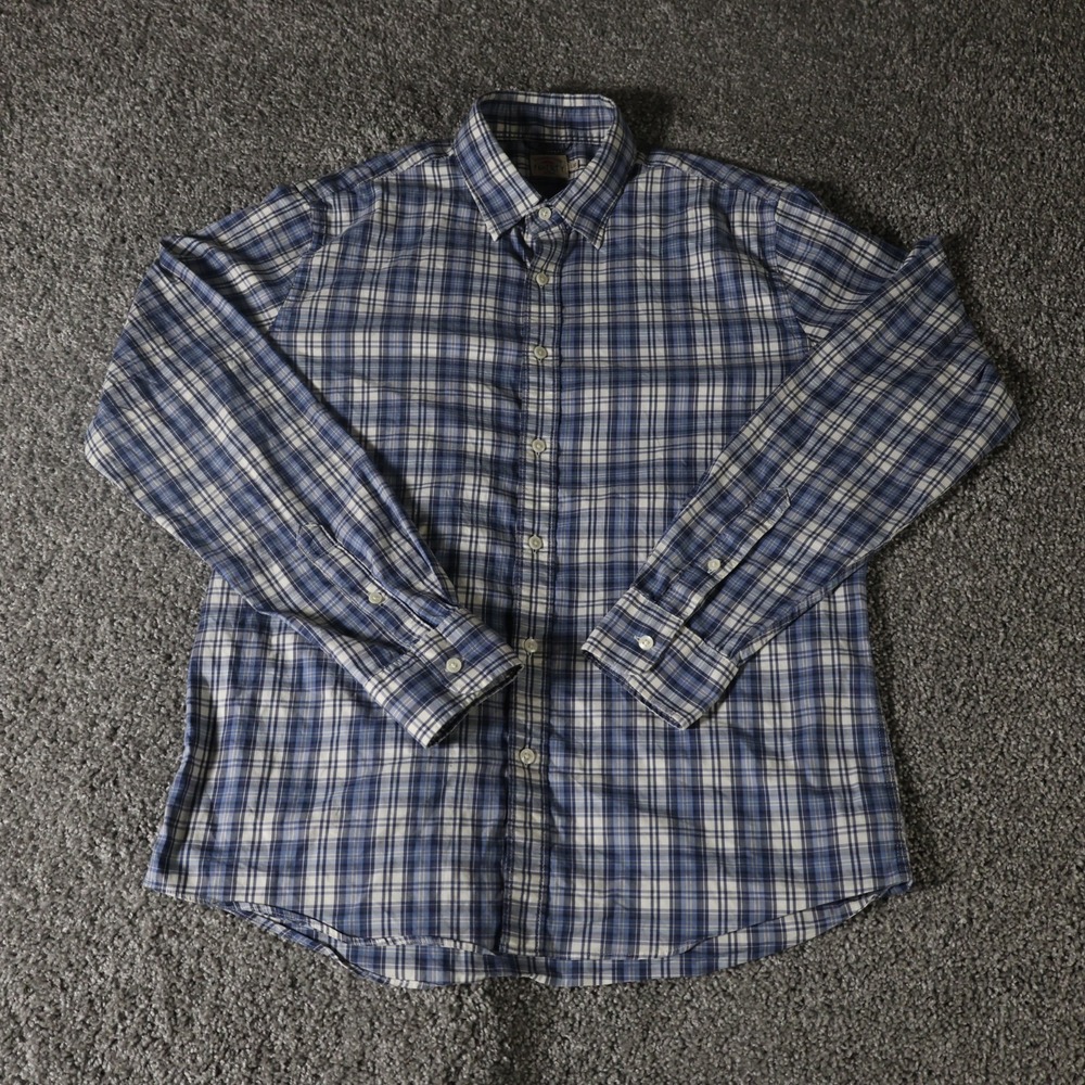 Faherty Men's Size L Blue White Plaid Button Down Shirt Long Sleeve Casual Cotto